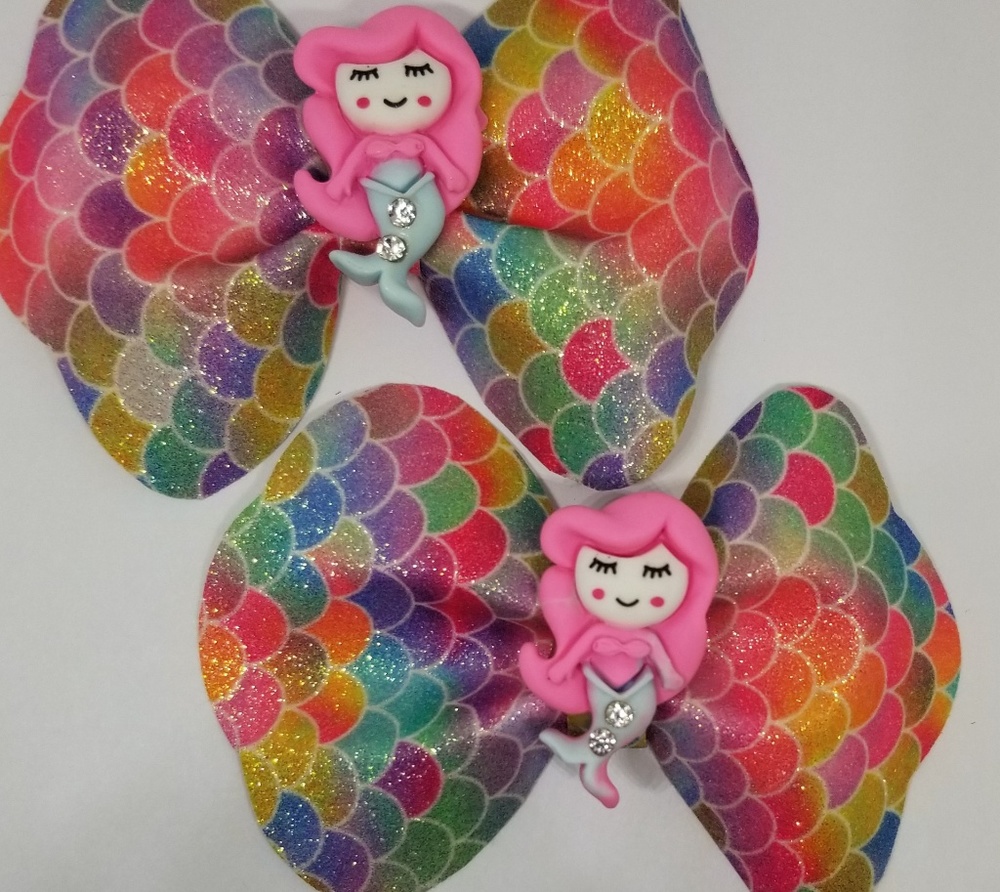 Handmade faux leather mermaid bows set of 2